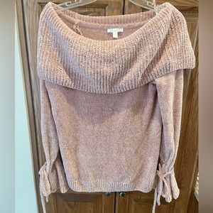 Pink scoop/ drop neck sweater.